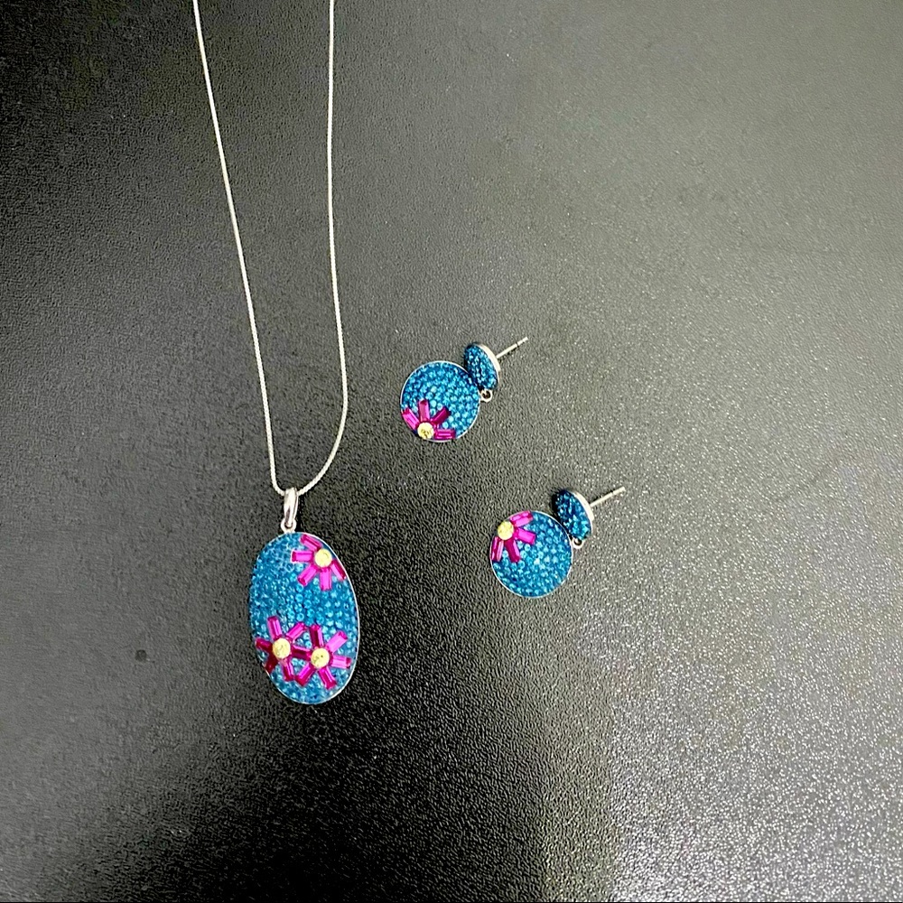 Sterling Silver Crystal Pendant Necklace and Earring Set
